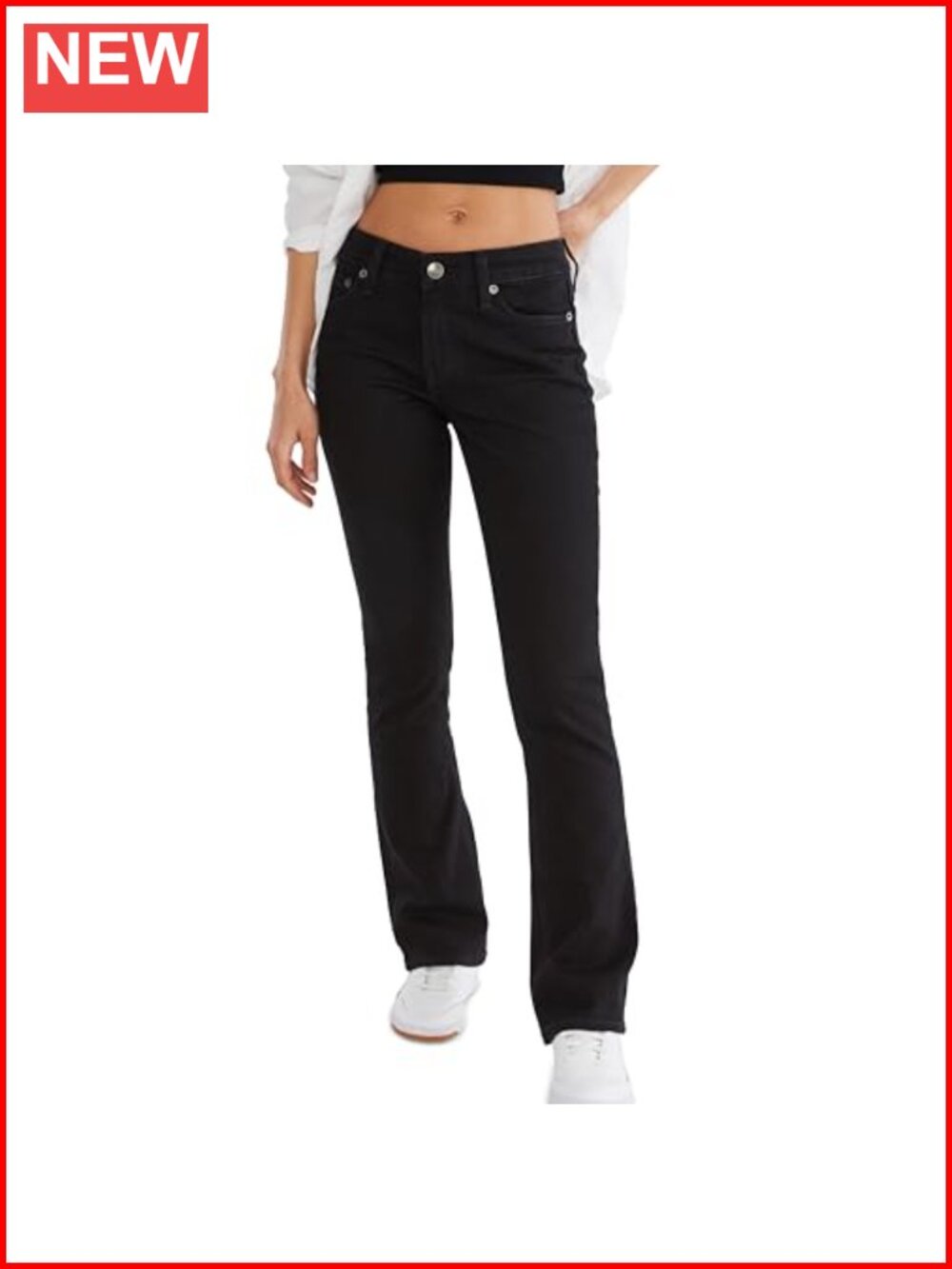 Mid Rise Bootcut Jeans Comfort Stretch Denim Contour Waistband